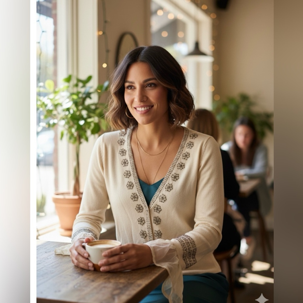 NIC+ZOE Cream Cardigan with Embroidered Accents